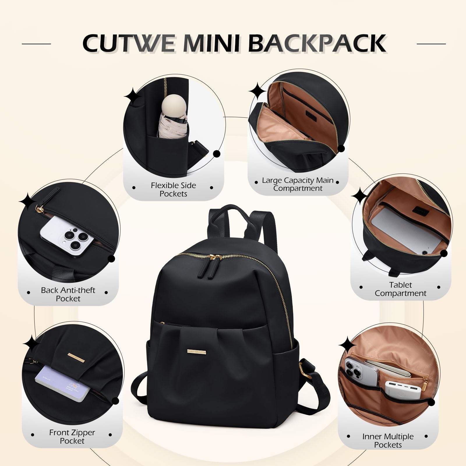 Mochila Mujer Pequeña Mochilas Portátil 13 Pulgadas Ordenador Backpack Mochila Bolso Mochila Viaje Antirrobo, Impermeable Casual Mini Backpack para Oficina Universidad Compras Uso Diario