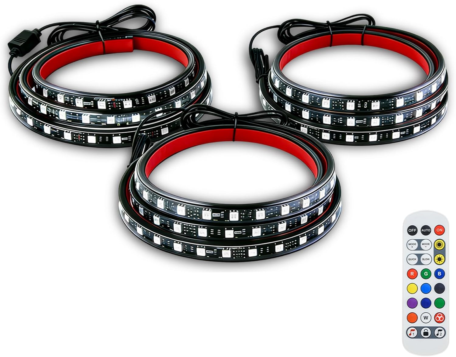 Mupera RGB Truck Bed Lights Strip Kit, 3PCS 60 Inch 270 LED Neon Accent LED, 12v Led Light Strip with RF Remote On Off Switch Splitter Extension Cable, No Drill Install