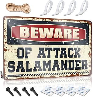 Funny Kitchen Tin Signs Beware Of Attack Salamander Tin Sign Man Cabe Decor Tin Bar Signs(20X30CM)