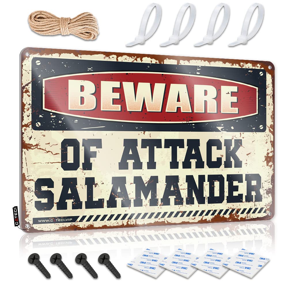 IBWNBBUSN Beer Signs For Bar Beware Of Attack Salamander Tin Sign Bar Accessories Man Cave Metal Tin Sign Wall Decor(30X40CM)