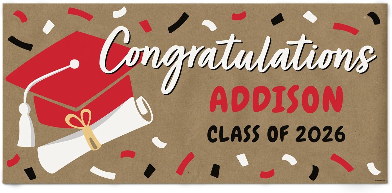 Big Dot of Happiness Personalized Rose Gold Pink Graduation Kraft Paper Banner, Congratulations Custom Name Printed Brown Paper Party Sign Decoration – 1 Count