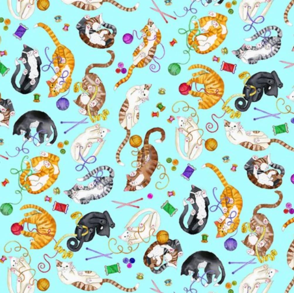 Flannel Comfy Cats and Yarn Toss Fabric AE Nathan Sold by The Yard