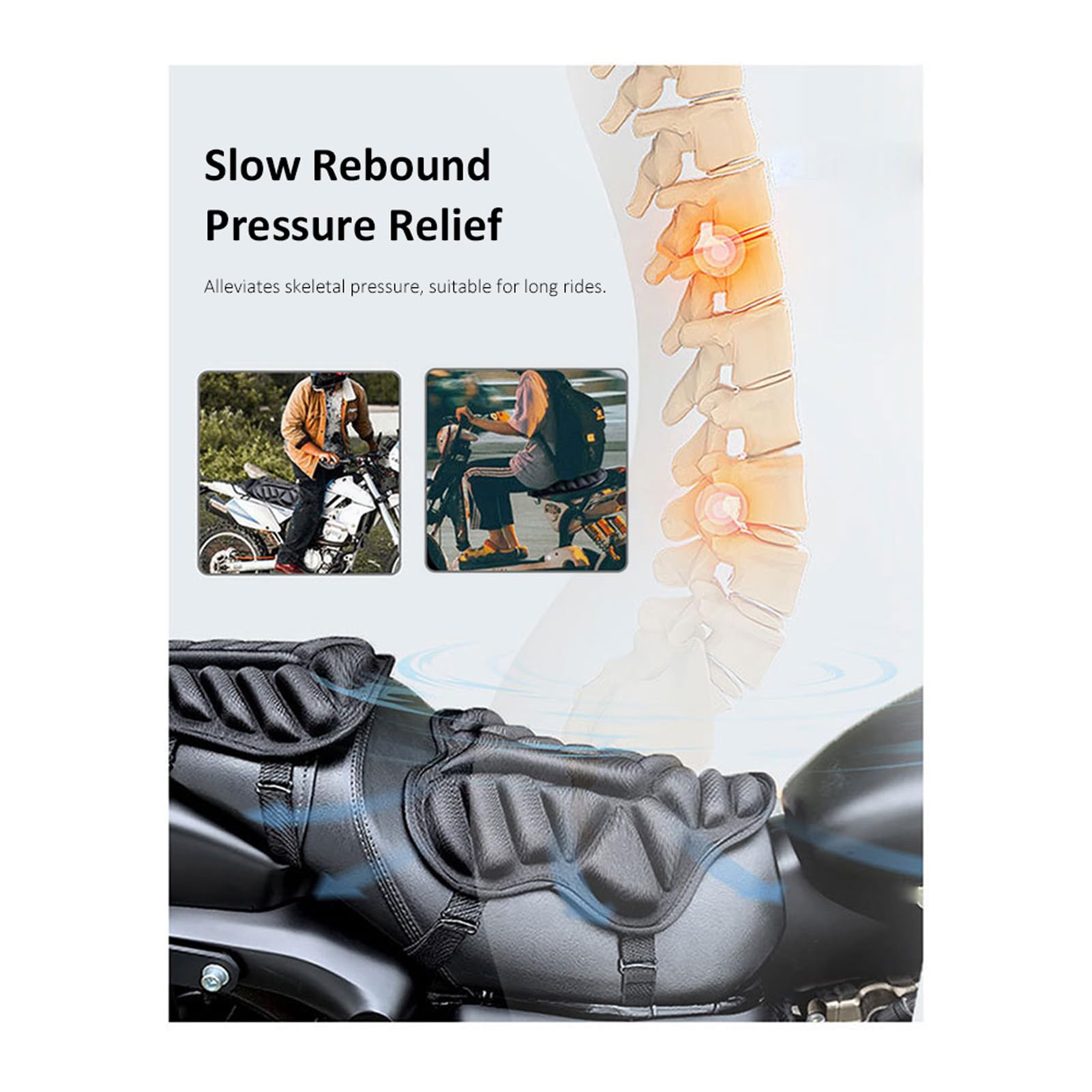 HUIOP Coussin De Siège De Moto De Refroidissement Arrière Universel, Housse De Siège 3D Antidérapante Pour Motos Et Scooters