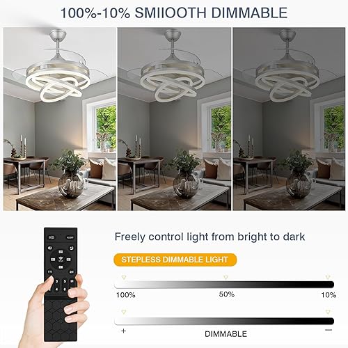 Miniatura 5 de Ventilador de techo retráctil de 42 pulgadas, ventiladores de techo con luces, motor de CC silencioso, 6 velocidades, 3 cambios