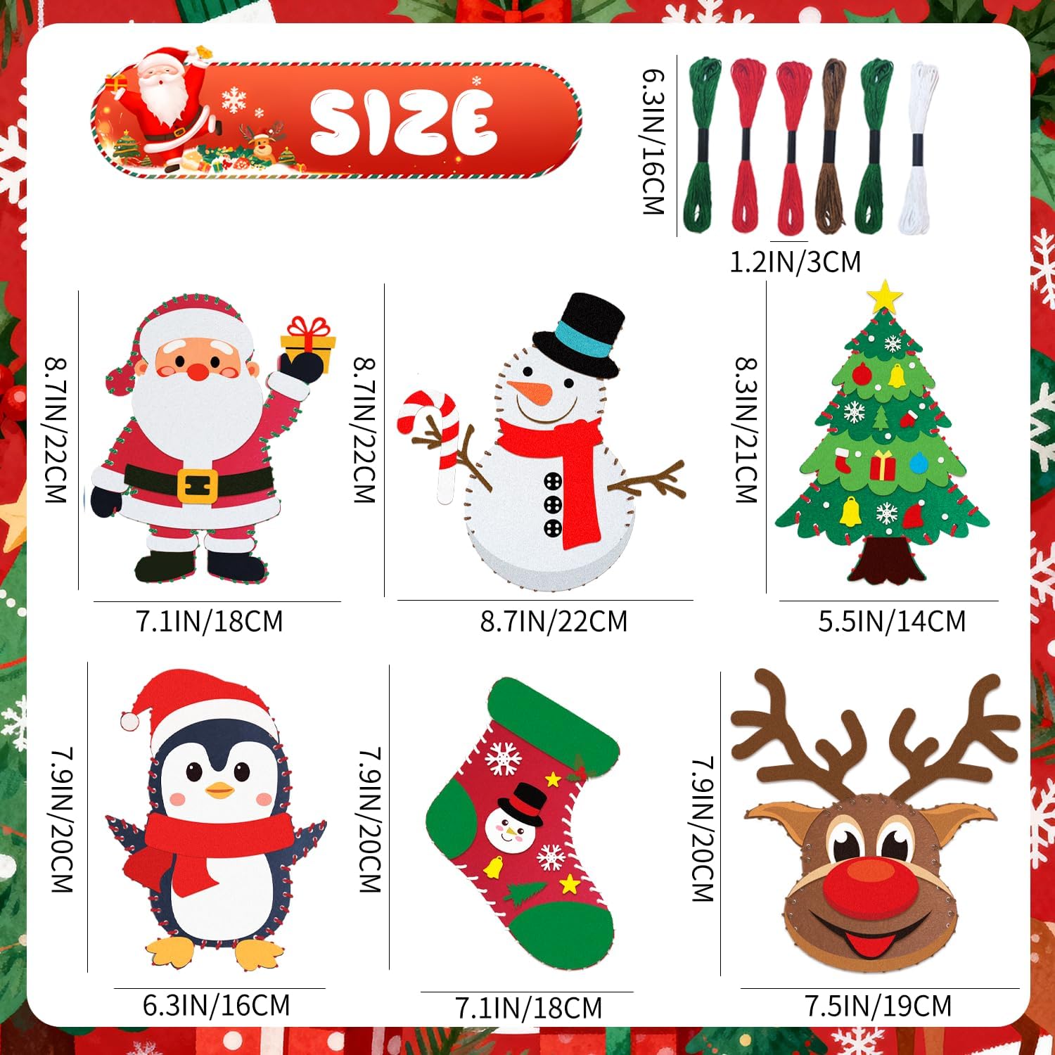 Fruitful Jewelry 6 Sets Christmas Felt Ornament Sewing Kit, Christmas Ornaments Supplies Santa Elk Snowman Felt Sewing Socking Kit DIY Activity Perfect for Xmas Arts