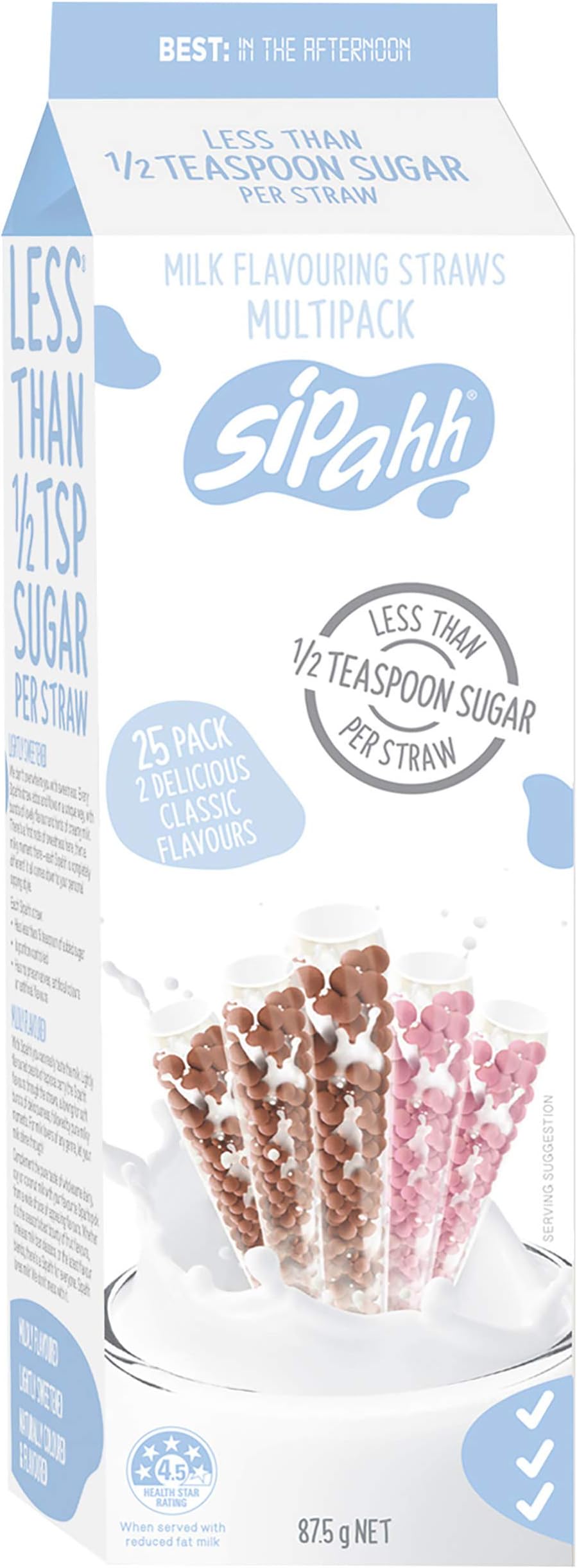 Sipahh Milk Flavoring Straw - 25 Pack - Chocolate and Strawberry - 50% Less Sugar Than Other Milk Straws