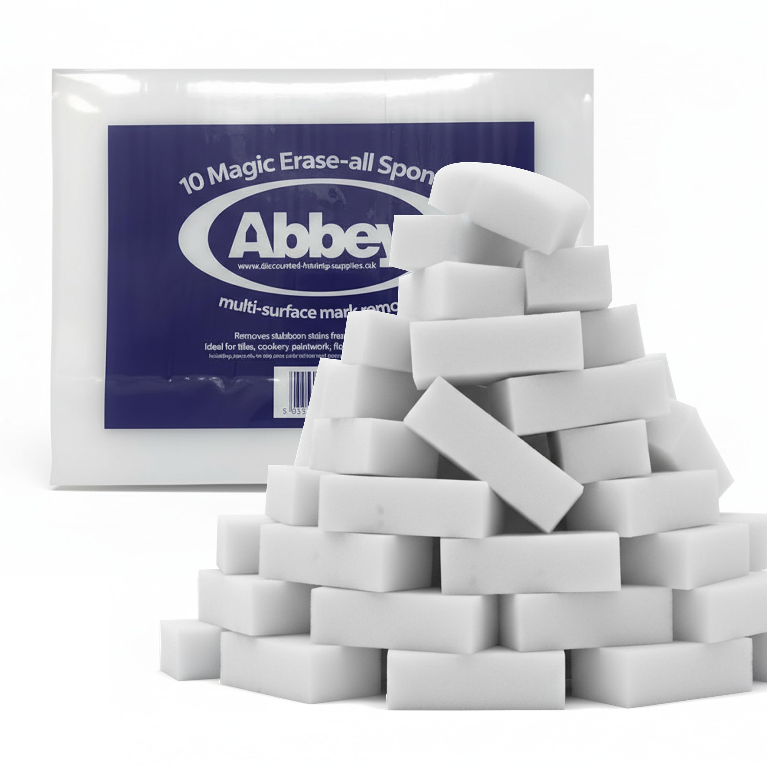 Abbey 180 White Magic Eraser Sponge for Cleaning – Cleaning Melamine Sponges for Stain & Mark Removal – Magic Eraser Sponge for Walls, Kitchens, Bathrooms, Paint Eraser -Dust Sponge 9.9x6x2.5cm