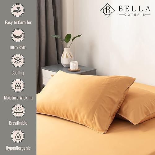 Miniatura 2 de Bella Coterie  Juego de fundas de almohada de bambú de lujo, tamaño Queen, ultra suave, refrescante, 2 piezas caléndula