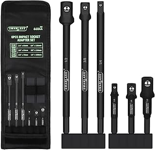 SWANLAKE 6PCS Impact Grade Power Drill Sockets Adapter Sets, 3-Inch and 6-Inch Hex Shank Impact Driver Socket Adapter, Socket to Drill Adapter 1/4" 3/8" 1/2" Impact Driver Adapter