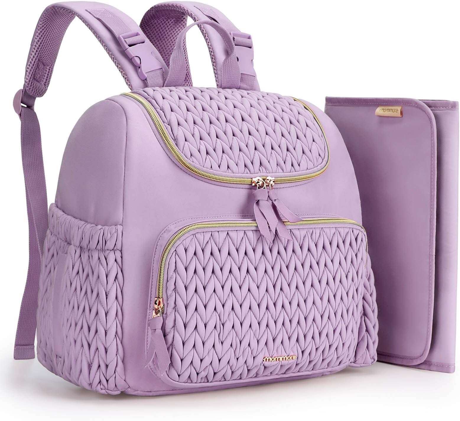 mommore Diaper Bag Backpack, Stylish Travel Baby Bag with Insulated Pockets, Changing Pad and Stroller Straps for Toddler (S-Purple, Small-17L)