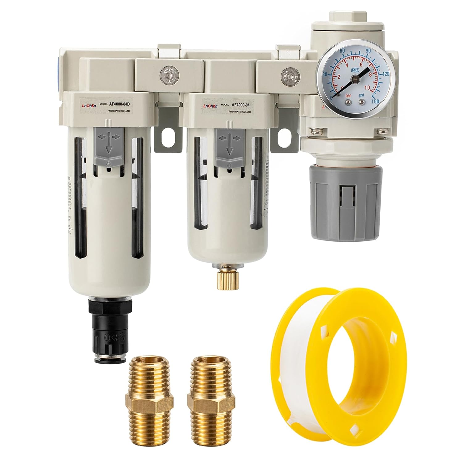 Air Pressure Regulator 1/4 NPT,Air Compressor Water Separator(0-150PSI),Air Compressor Dryer Auto Drain+Manual Drain-Double Air Filters