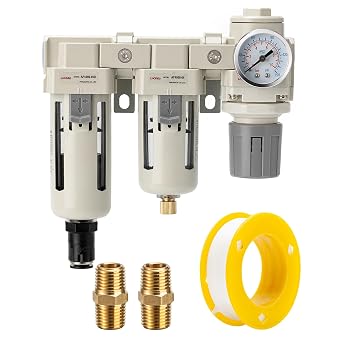 Air Filter Dryer 1/2 NPT Manual-Automatic Integrated-Double Air Filters,Air Pressure Regulator,Air Compressor Water Separator0-150PSI