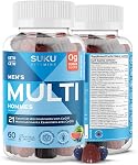 SUKU Vitamins - Hommes multivitamines, sans sucre, kéto, tous naturels, 22 Vitamines/minéraux essentiels, C0Q10 Supplément gommy pour soutenir les hommes santé de la prostate, l'immunité et la fonction hépatique (60 Compte)