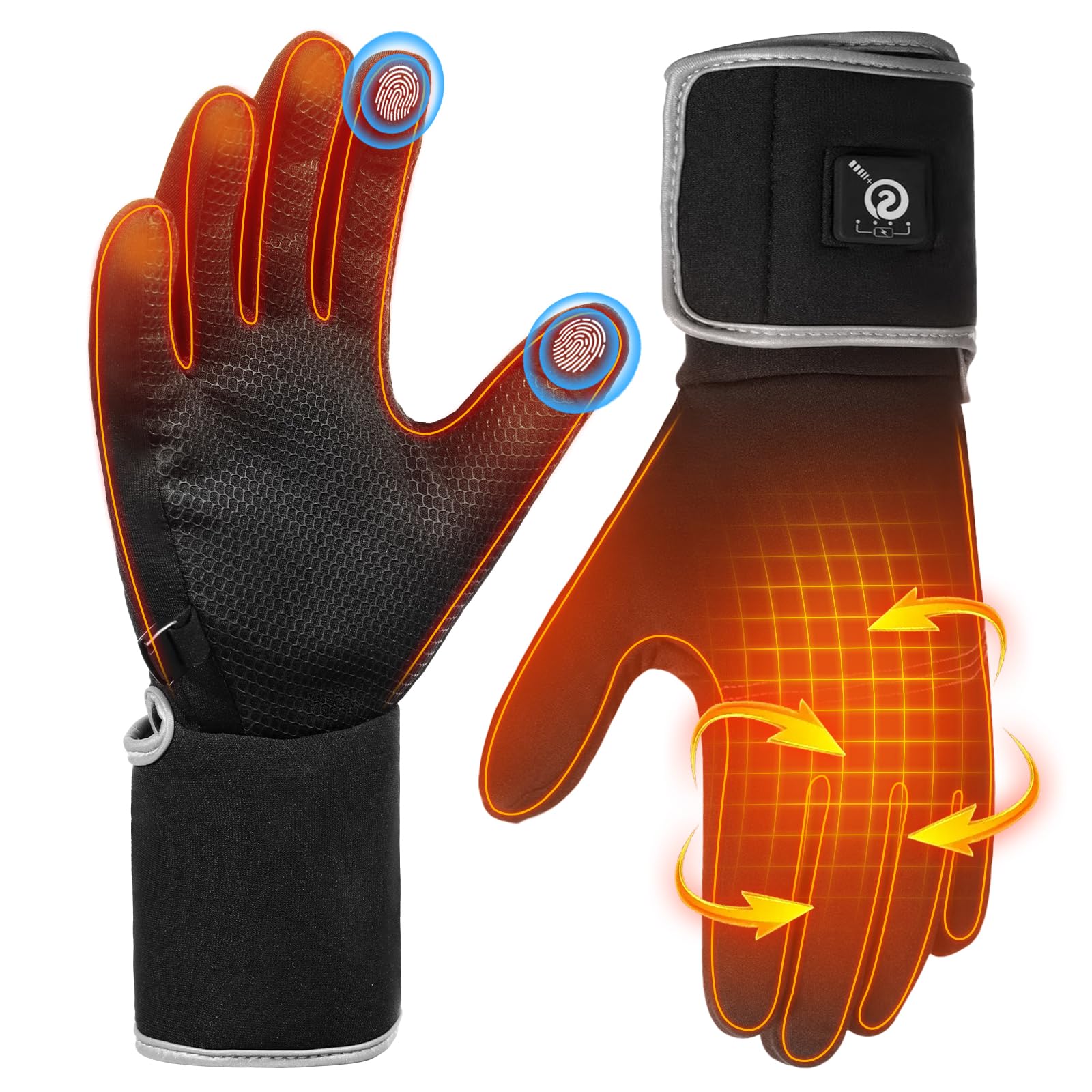 Guantes térmicos para hombres y mujeres, guantes delgados recargables, calentador de manos con pantalla de energía restante para escribir, conducir, ciclismo, senderismo, correr, caza