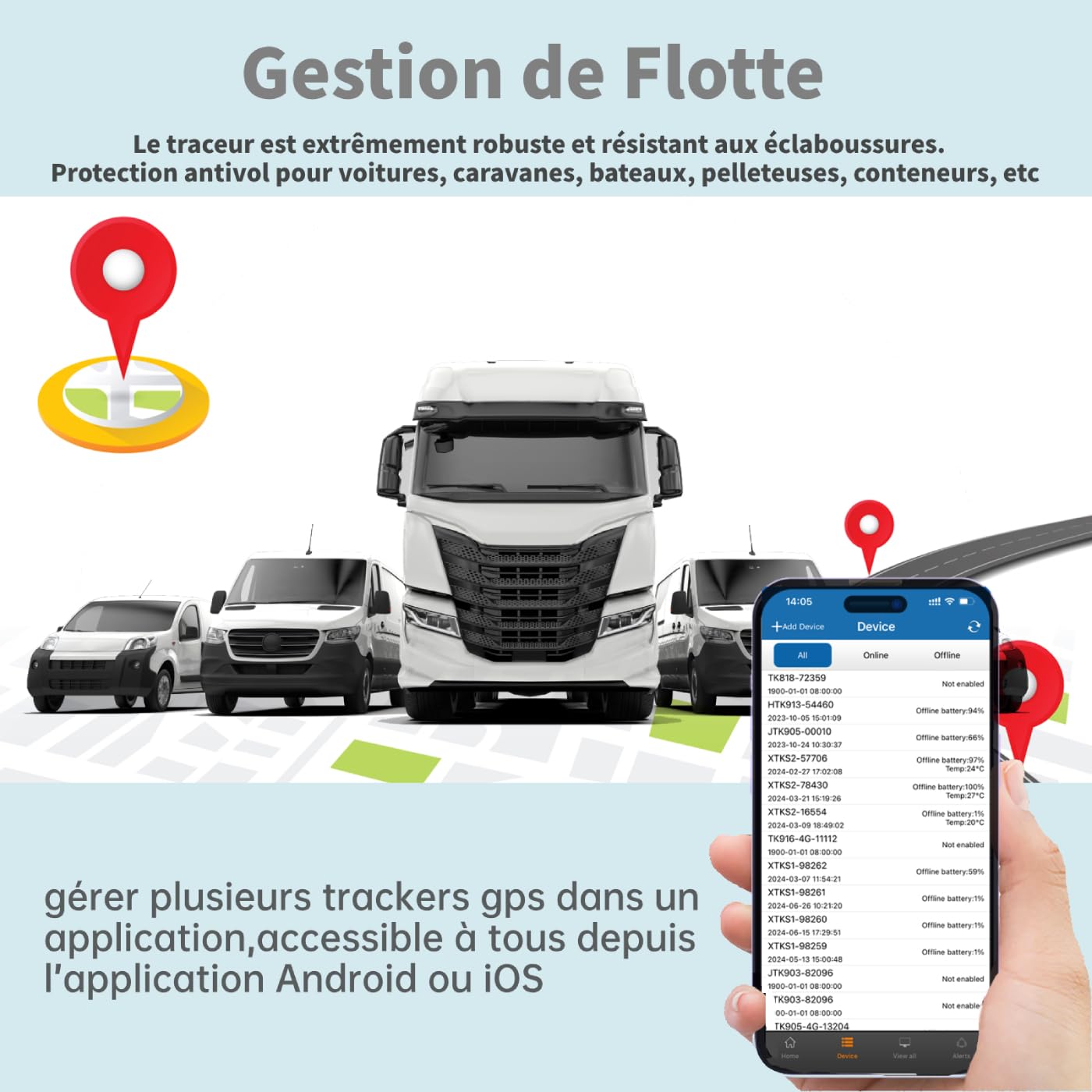 Traceur GPS Voiture TK905 Tracker Localisateurs d'Objets Magnétique Étanche avec Détection Vibration Antivol pour Voiture Moto Valise avec Batterie Rechargeable 5000mAh,Utiliser avec Carte SIM
