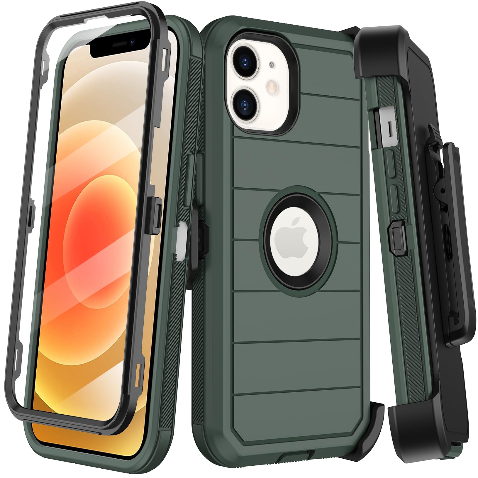 KECAI for iPhone 12 Mini Case with Built-in Screen Protector,Belt Clip Holster,Heavy Duty Shockproof Drop Protection Military Grade Durable Phone
