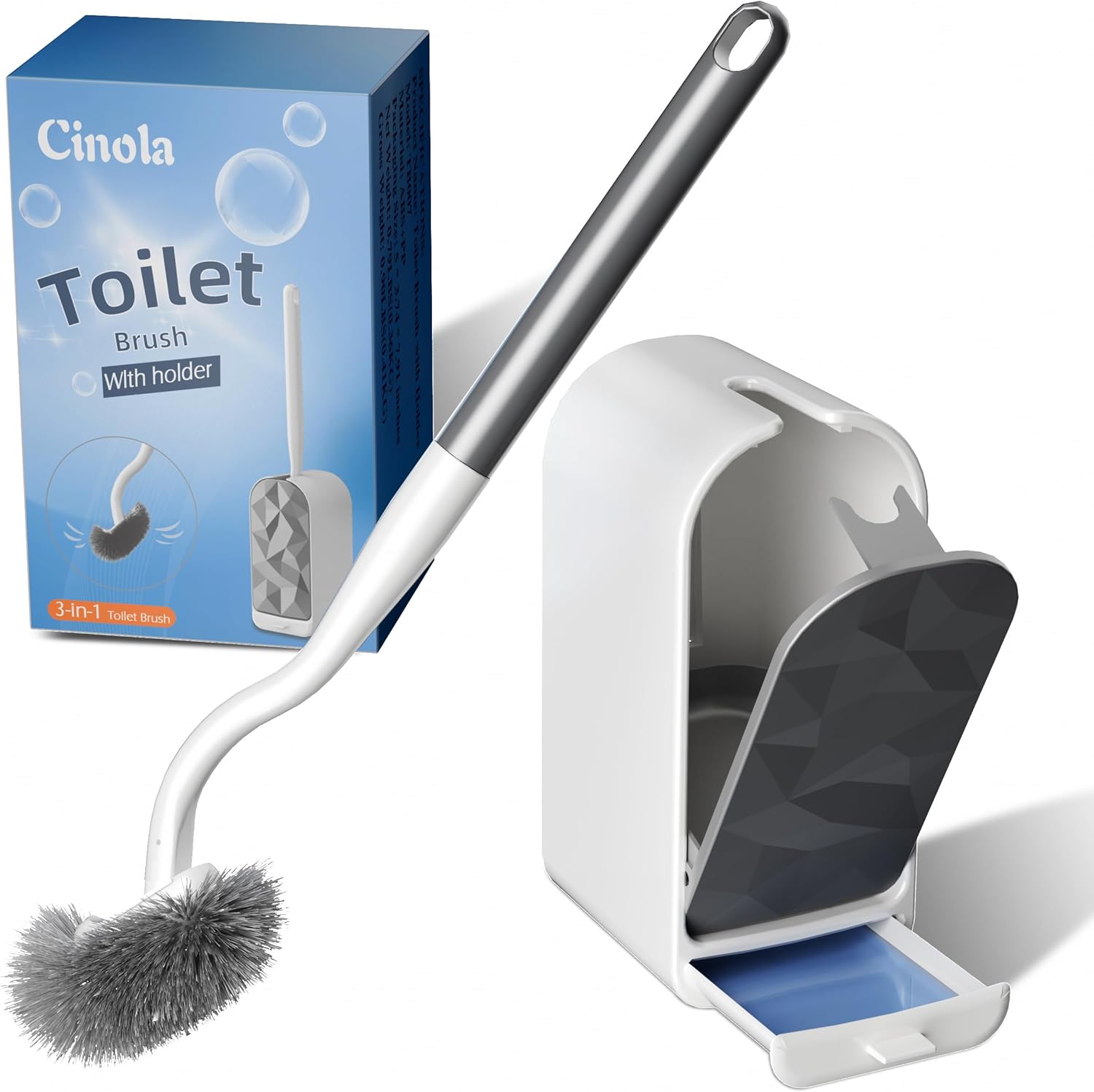 Toilet Plunger with Holder, Wall Mounted Toilet Bowl Plunger with Hideaway Caddy, Toilet Brush and Holder 1 Set