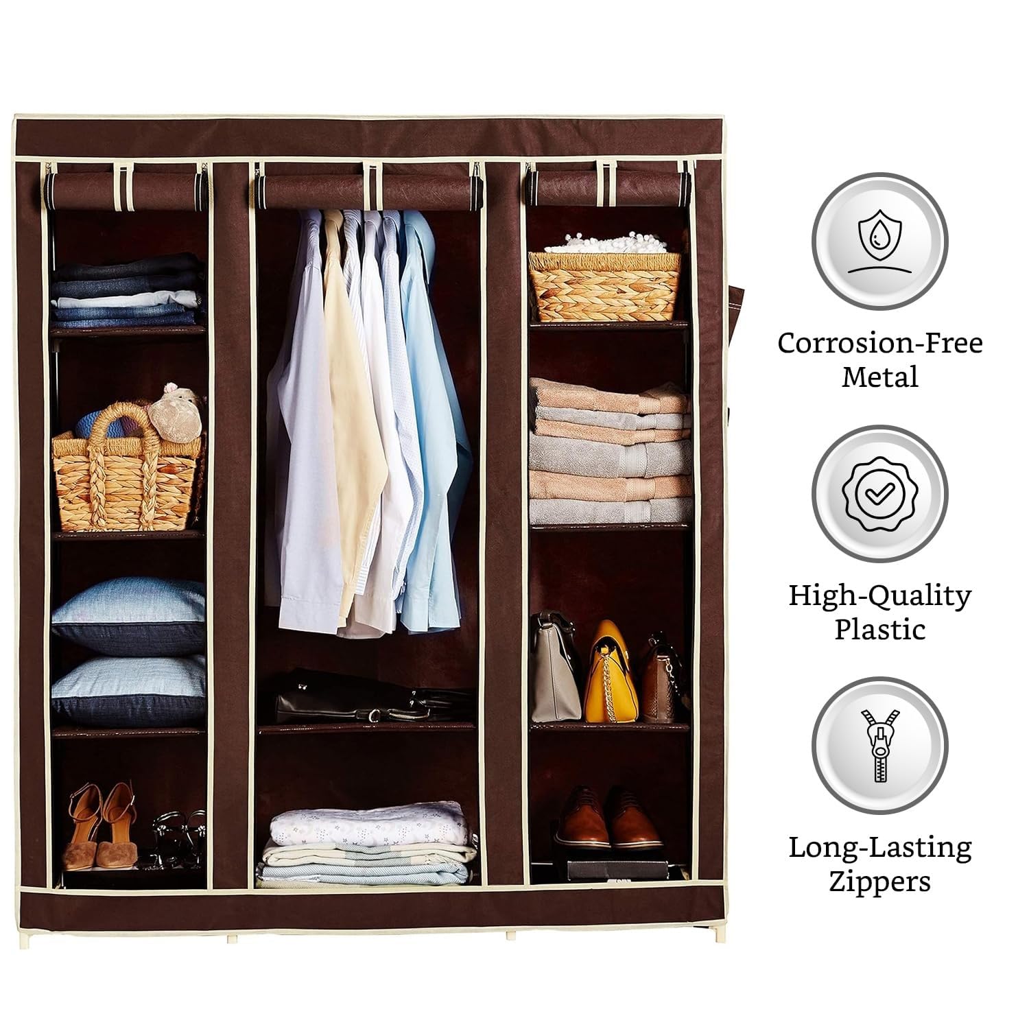 ZOSHOMI Orril Portable Collapsible Wardrobe Cabinet – DIY Modular Clothes Storage Organizer with Shelves – Lightweight, Foldable Almirah for Bedroom, Dorm, Rental Homes – Easy Assembly 3