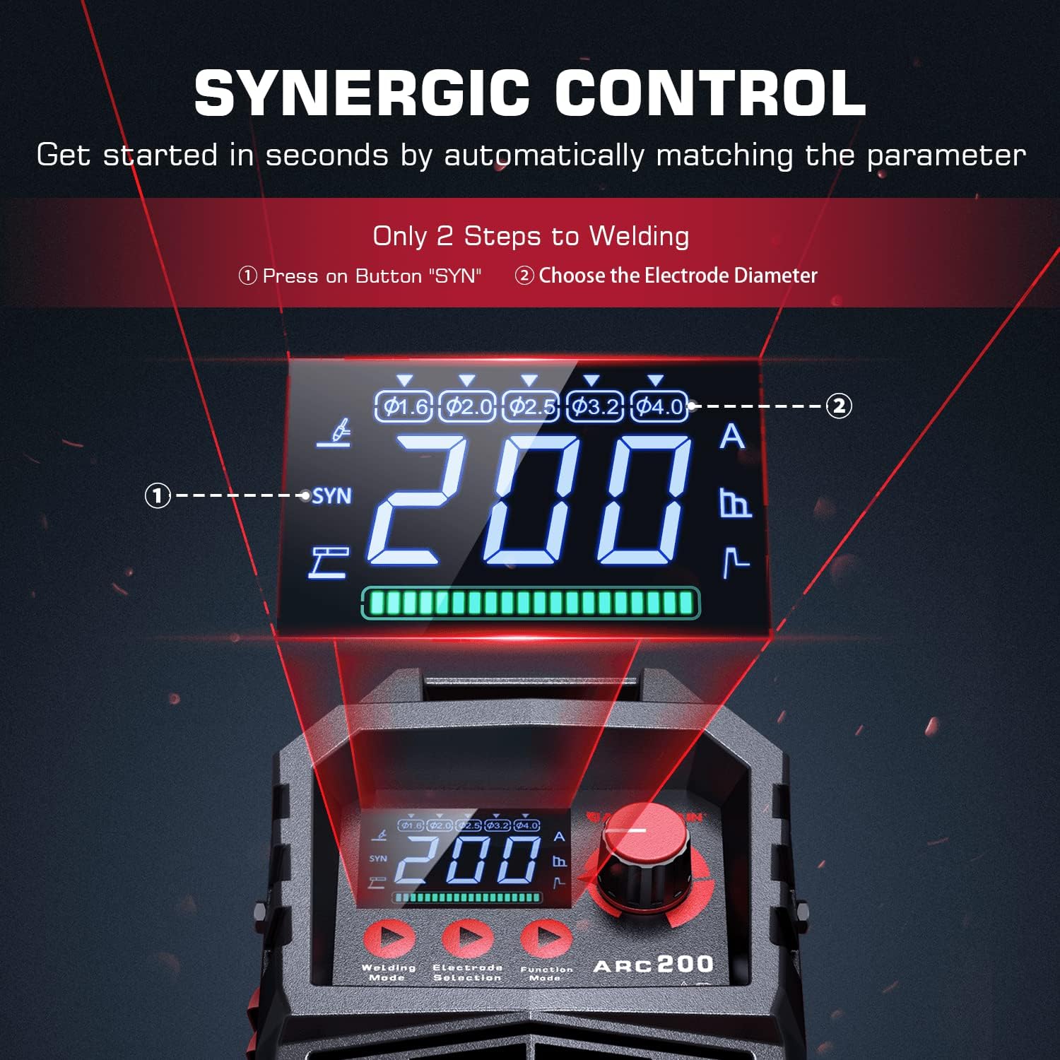 ARCCAPTAIN Stick Welder, [Large LED Display] 200A ARC/Lift TIG Welding Machine with Synergic Control, IGBT Inverter 110V/220V Portable MMA Welder Machine with Hot Start, Arc force and Anti-Stick - - 