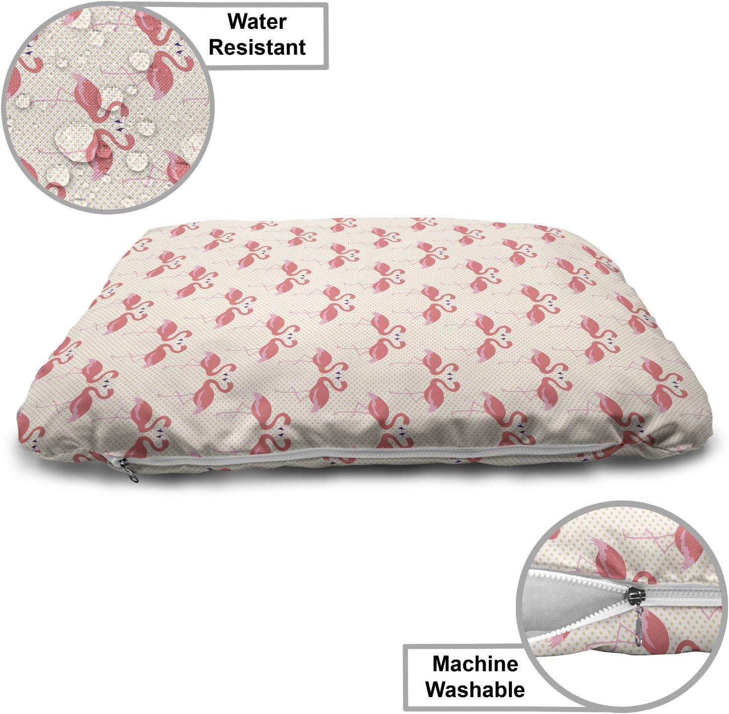 review Lunarable Flamingo Pet Bed, Flamingo Couple Heart Shape Polka Dot Background Romantic Design Art, Chew Resistant Pad for Dogs and Cats Cushion with Removable Cover, 24