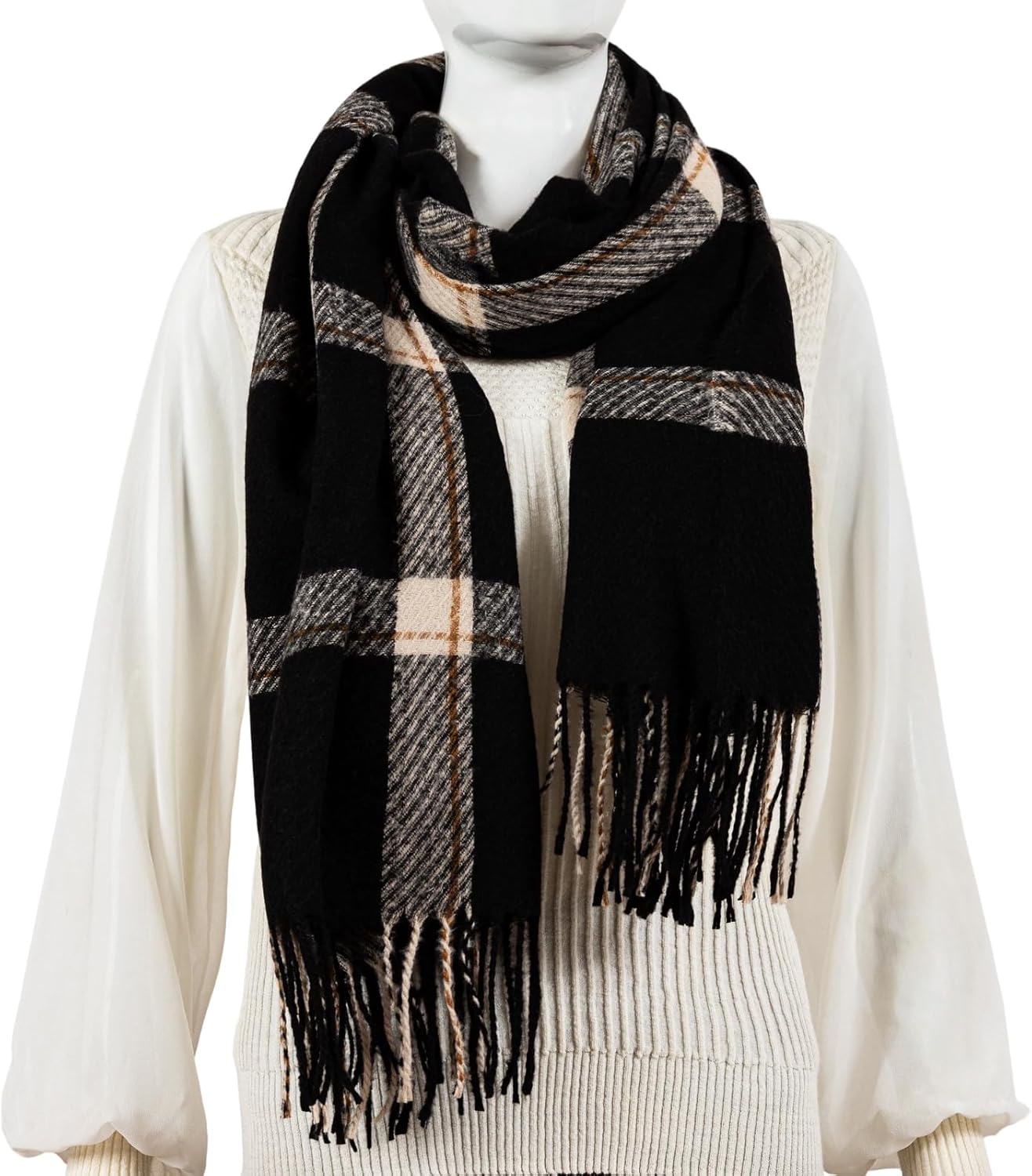 AUSEKALY Winter Women Scarf Soft Cashmere Feel Plaid Shawl Tassels Large Oversized Wrap - Image 6