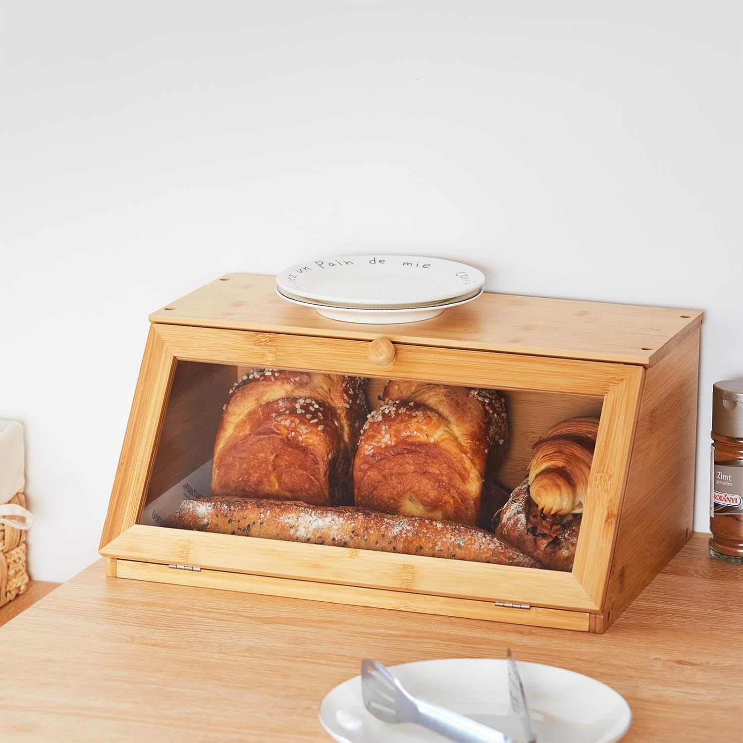 Portapane In Bambù Con Tagliere - Contenitore 39x26x32.5cm Con Finestra Magnetica - Foto 7