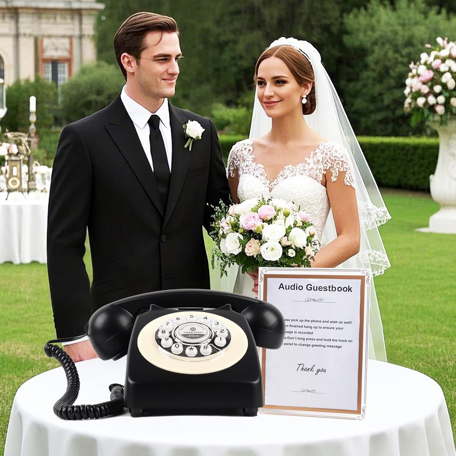 TelPal Voice Recording Audio Guest Book – Guest Book Phone for Weddings, Bridal Showers, Anniversaries | Retro Telephone Voice Recorder | USB Rechargeable Memory Phone | Unique Wedding Gift (Black)