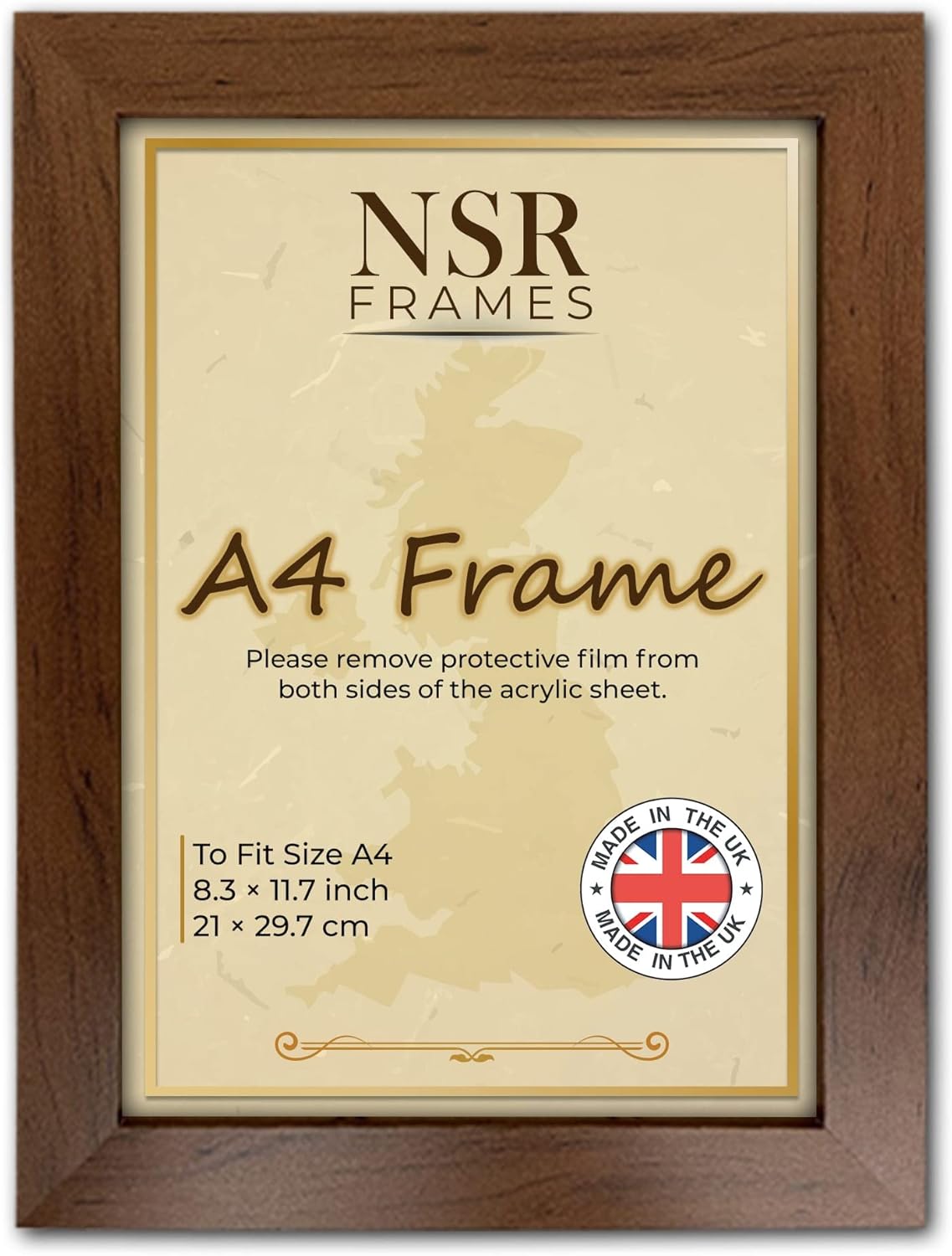 NSR A4 Picture Frames, Freestanding and Wall Mountable A4 Walnut Frame