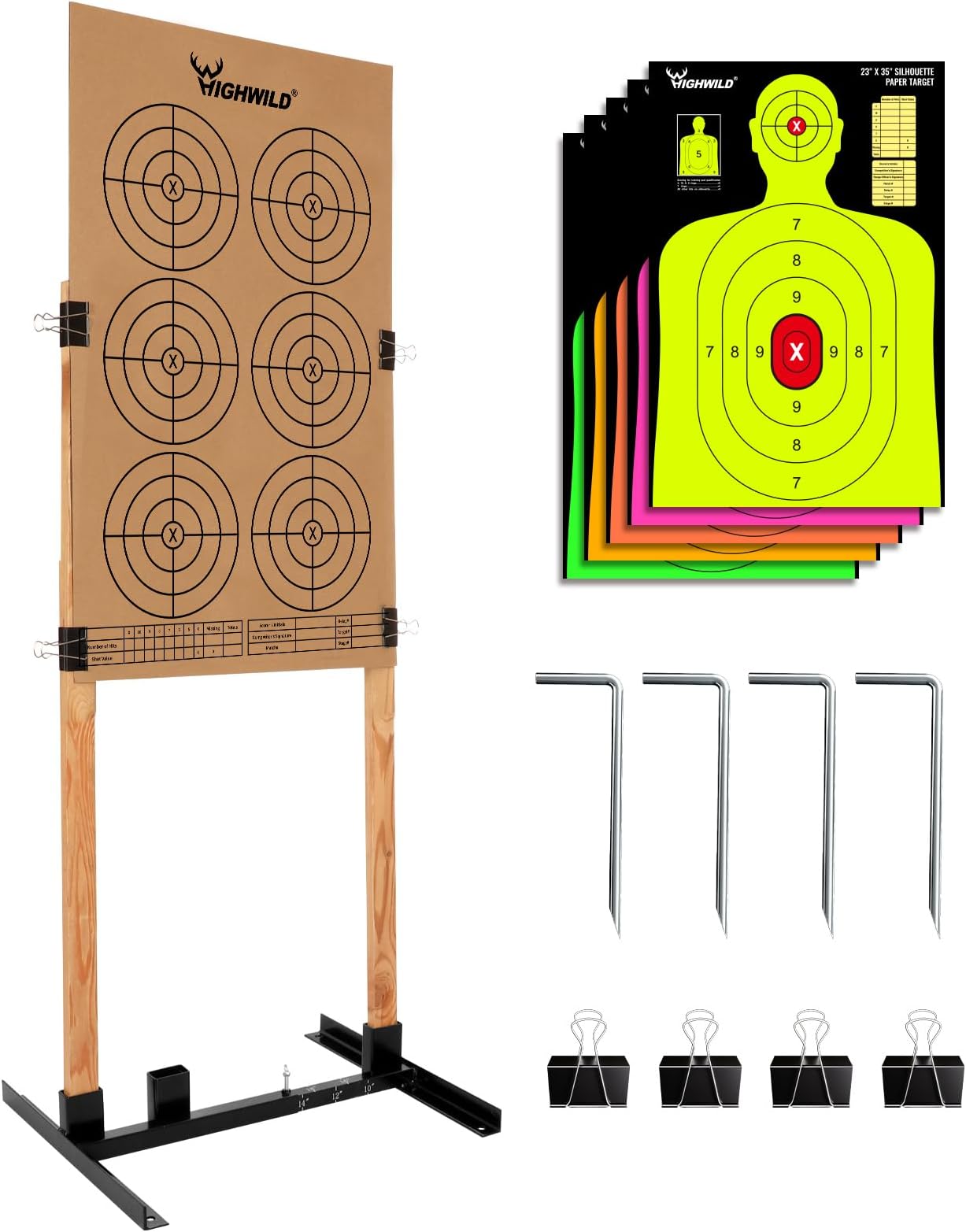 Highwild Adjustable Target Stand Base for Paper Shooting Cardboard Silhouette H Shape Stand Base for Shooting Range 1x2 Wooden Target Station Setup - 1 Pack