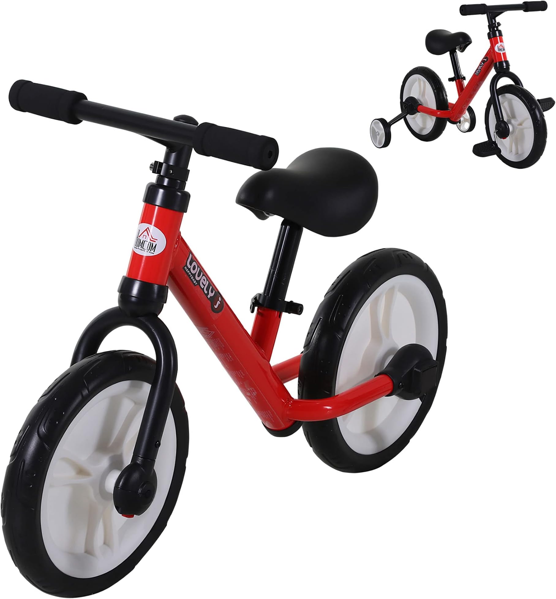 11 Inch Kids Balance Bike Training Pedal Bicycle W/Removable Stabilizers EVA Tyres Adjustable Seat Height 2 to 5 Years Gift for Boys Girls Red