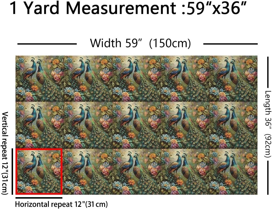 Erosebridal Peacocks Fabric by The Yard, Flowers Butterflies Upholstery, Garden Animals 3D Indoor Outdoor, DIY Wildlife Birds Botanical Decorative, Green Blue Pink, 3 Yards