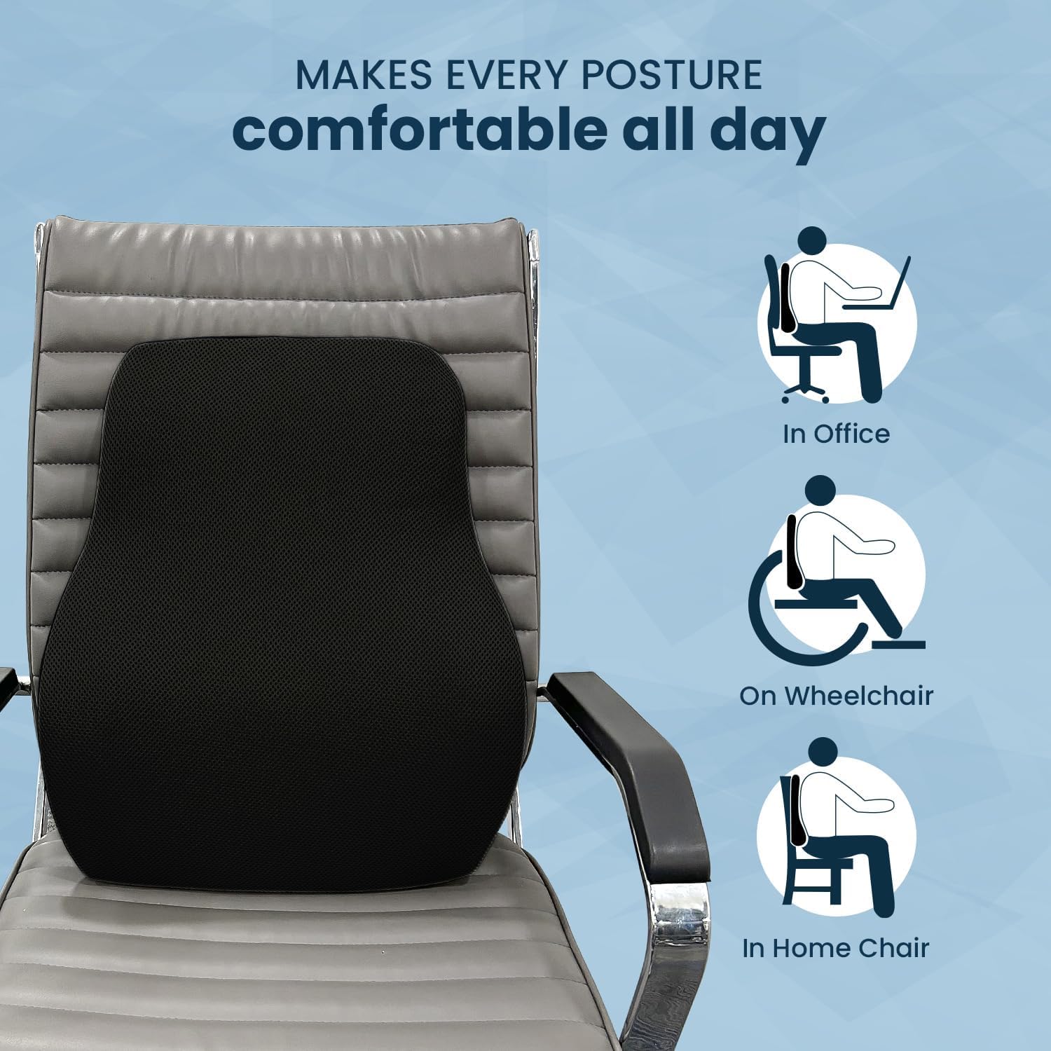 Back Support for Office Chair Lumbar Support for Office Chair, Car Seat Back Support, Memory Foam Pillow (Gel Ventilated, Black/Grey)