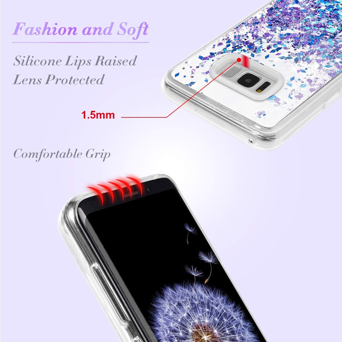 Caka Galaxy S8 Case, Galaxy S8 Glitter Case Liquid Series Luxury Fashion Bling Flowing Liquid Floating Sparkle Glitter Girly Soft TPU Case for Samsung Galaxy S8 (Blue Purple)