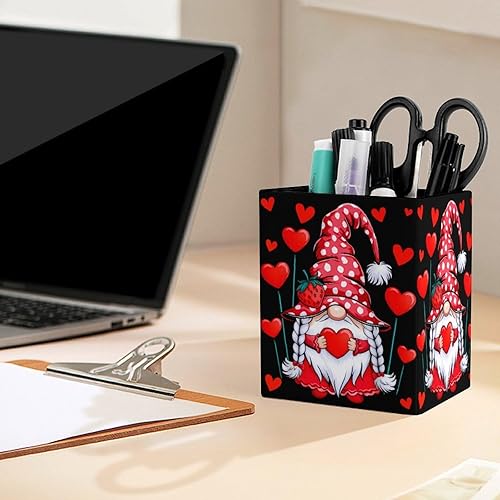 Miniatura 5 de Gnome With Red Heart Strawberry Hat Valentine's Day Pencil Holder, Leather Makeup Brush Holders Storage Desktop Organizer Desk Decor for Office