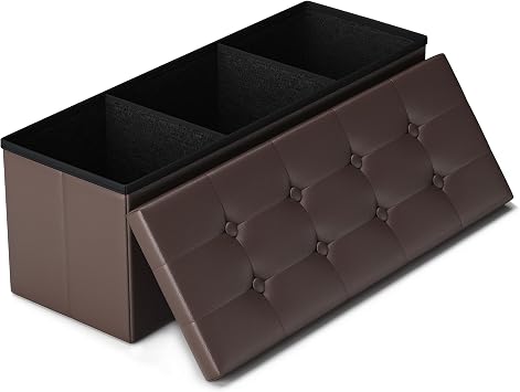 LITZFUR 43" Storage Ottoman Bench, Folding Faux Leather Chest, Brown