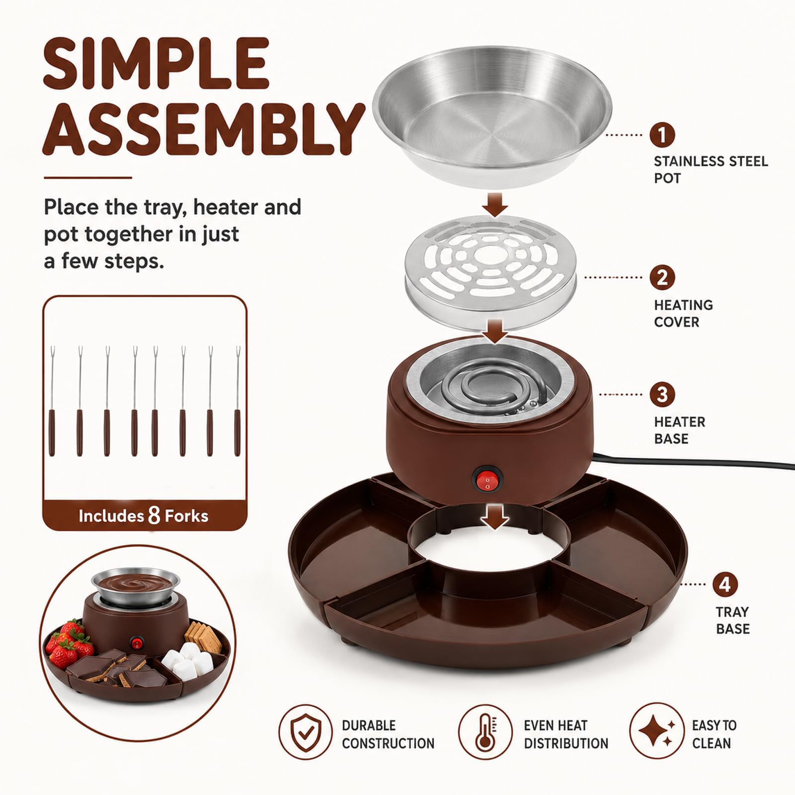 Appareil à S'mores 2-en-1 et Set de Fondue au Chocolat, Grille-Mashmallows