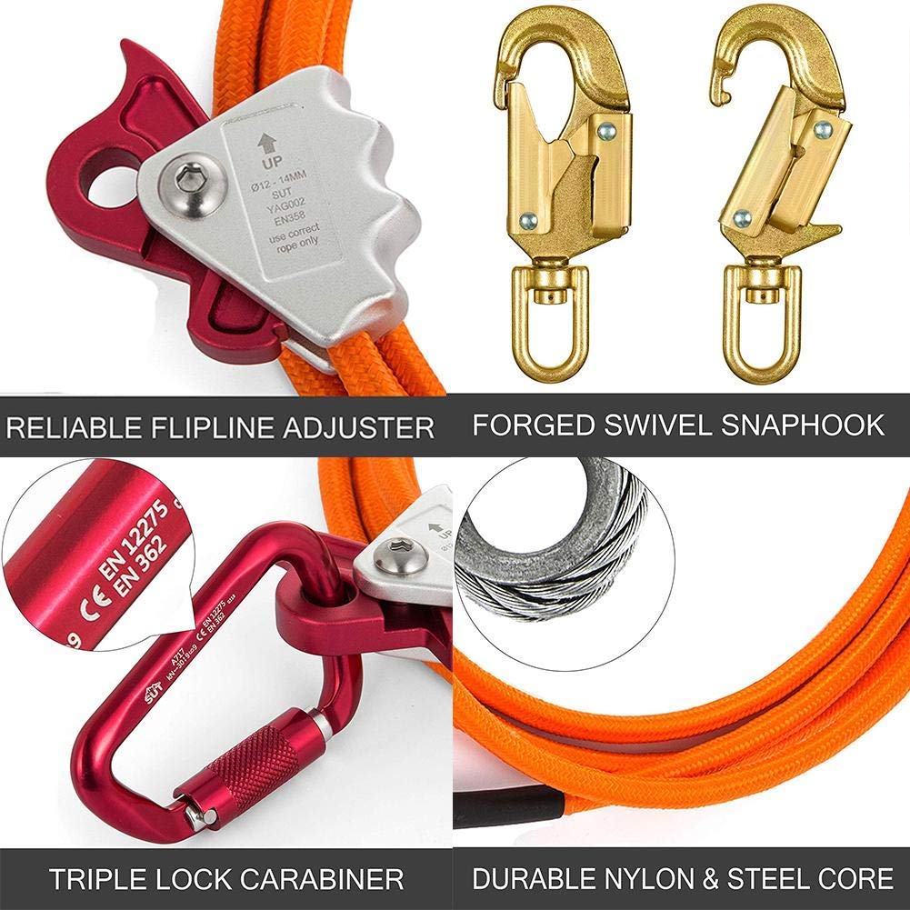 Stalen Kern Lanyard Baumkletterer Lanyard 12mm Stahlseil-Kern Flip-Line Kits 12mm - 2,4/3/3,6 M, Mit Triple-Lock-Karabiner, Für Baumpflege Kletterausrüstung Baumpflege Klimgereedschap Boomverzorging