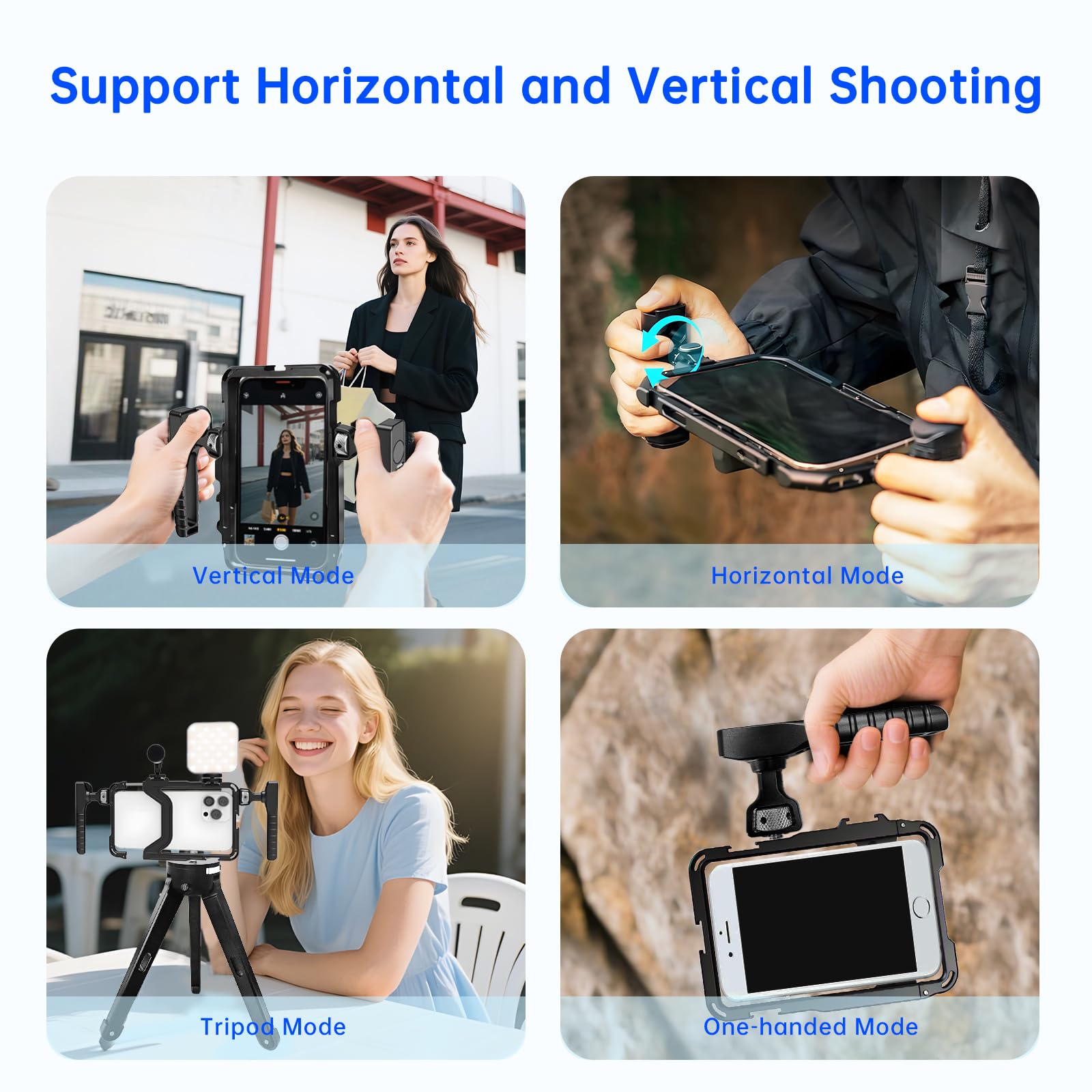 Phone Video Stabilizer Rig Kit: Telefono Cage Rig Rig per Registrazione Video con Maniglie LED Luce Treppiede - per Videomaker Videografo - per iPhone per Samsung per Pixel e altri telefoni Android