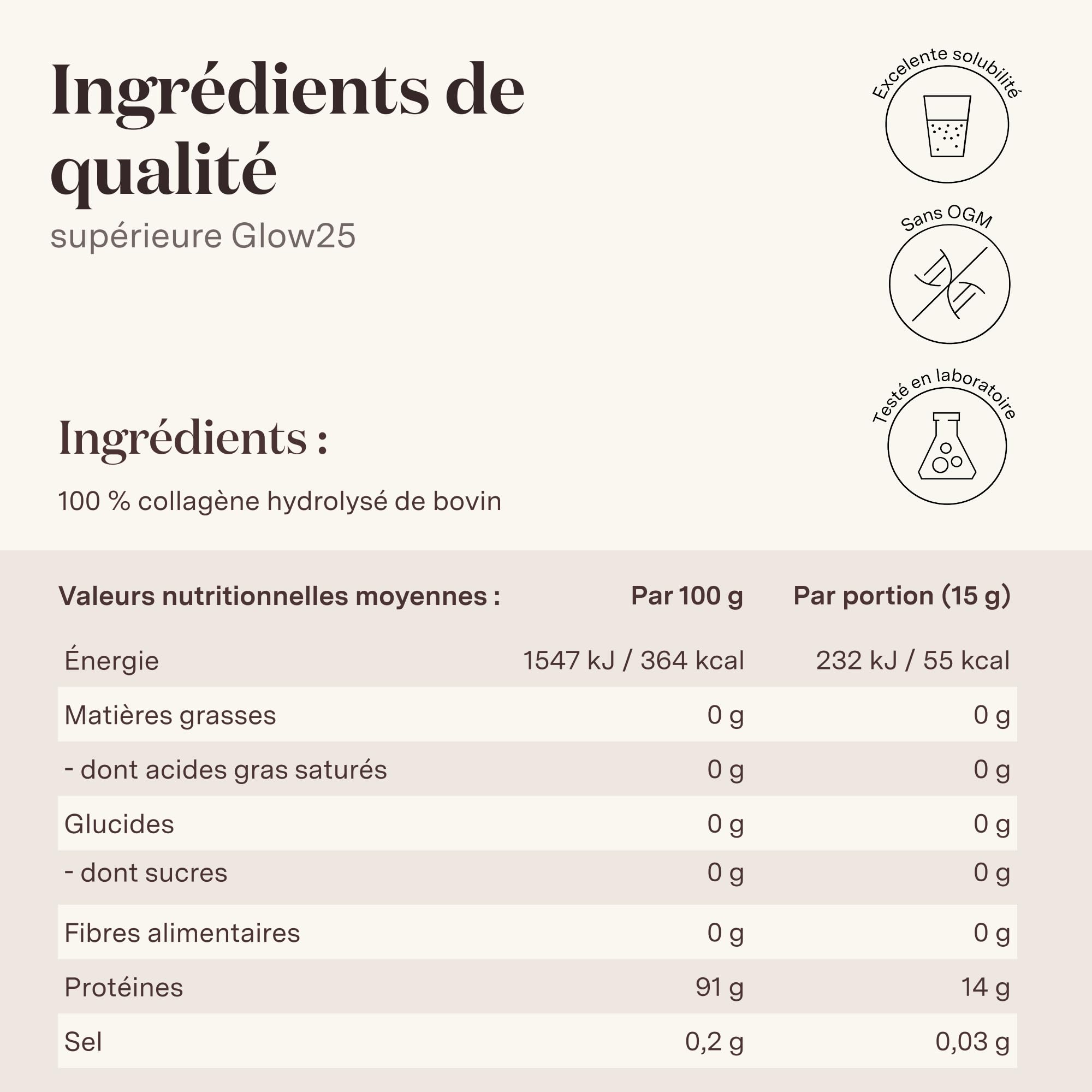 Collagene en poudre Glow25® [450g] – L'Original – Collagène premium hydrolysé pur – Peptides de type 1 et 3 – Haute Solubilité – Goût neutre – Collagène naturel – Collagen