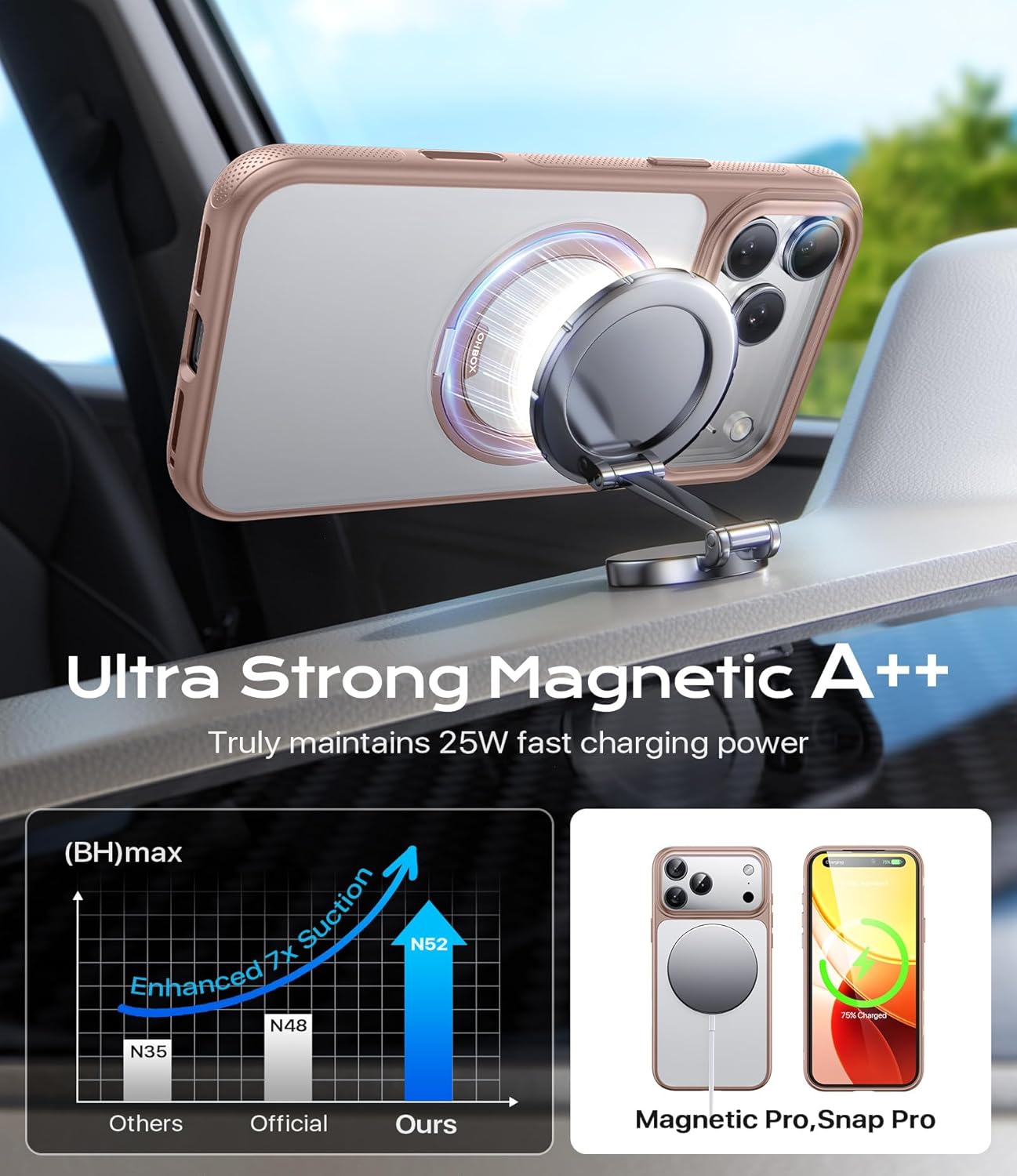 iPhone 17 Pro Max Case with Stand for Women/Men, Strong Magnetic for iPhone 17 Pro Max Cases Compatible with MagSafe, Case for iPhone 17 Pro Max Translucent Matte Shockproof Phone Cover 1Pack-Brown
