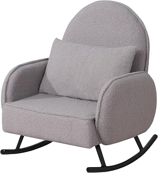 Baby Rocking Chair,Toddler Chair,Kids Chair,Kids Sofa, Shaky Metal Foot and Sherpa Fabric,Toddler Rocking Armchair for Boys and Girls Rest Grey