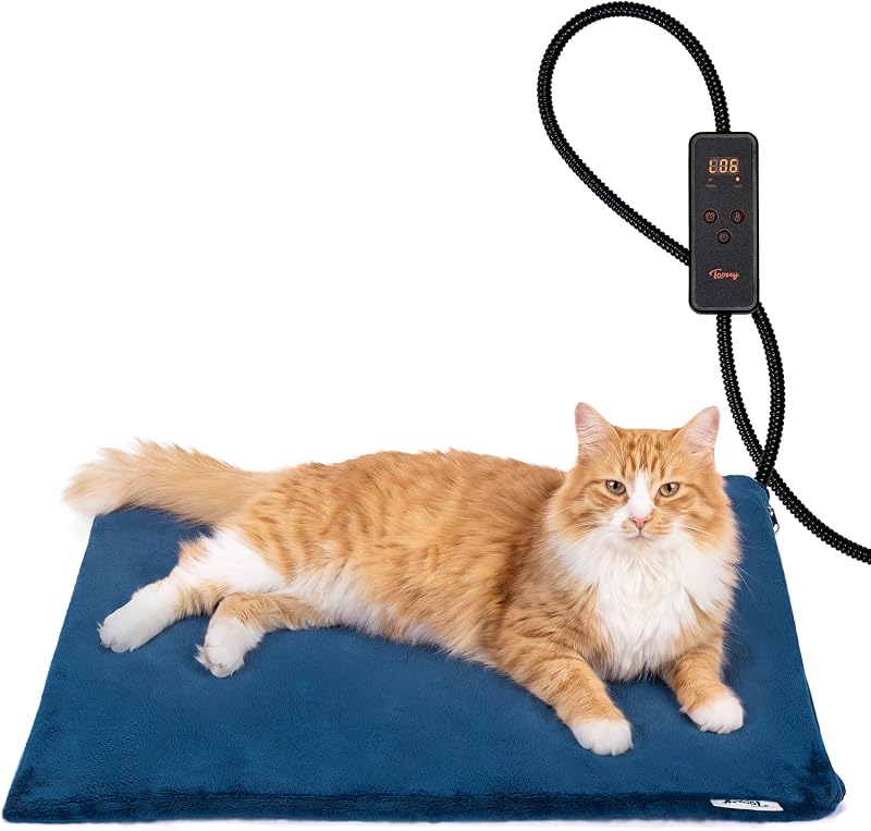 Tapete Térmico Elétrico para Gatos, Gatinhos e Cães Pequenos Toozey Azul, 6 Temperaturas e Temporizador