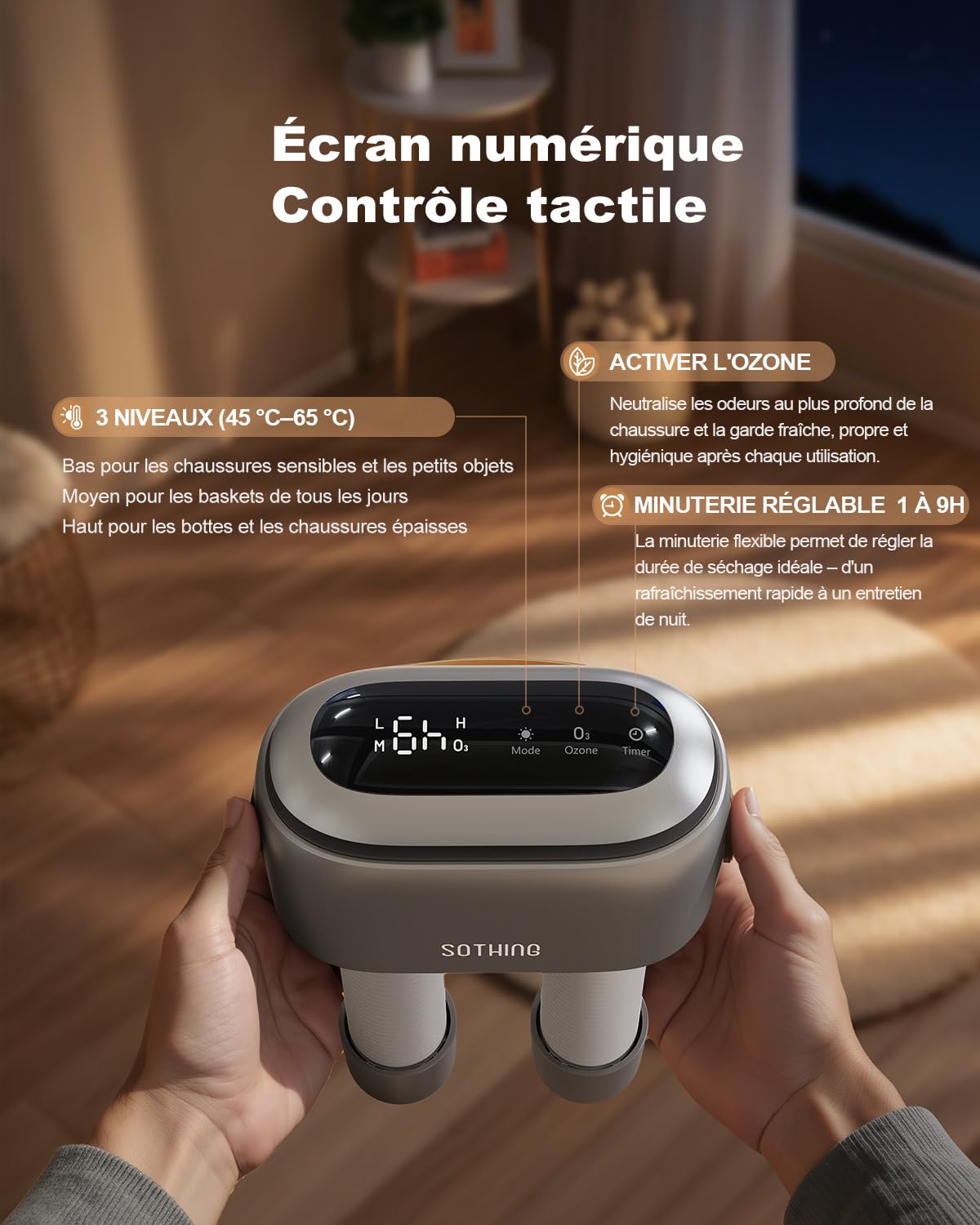 SOTHING Electric Shoe Dryer Pro: Ozone Digital Display 3 Heat Levels Timer 1-9H Telescopic Hoses for Shoes, Boots and Sports Gloves, Purple - 4