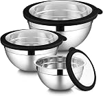 LIANYU Stainless Steel Metal Mixing Bowls, 3 Packs Deep Nesting Mixing Bowls Set for Baking Cooking and Prepping, 4.6 & 2.6 & 1.5QT Large and Small Size, Include Visible & Airtight Lid, Blue