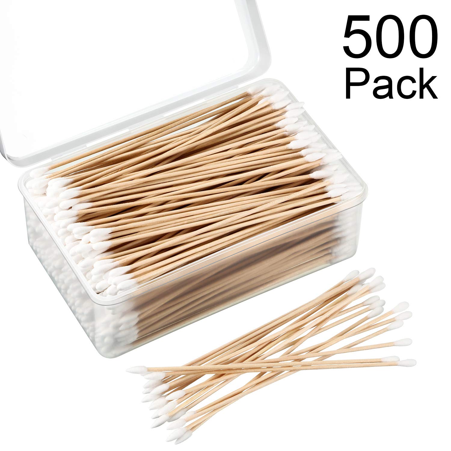 Norme 500 Pcs 6 Inch Gun Cleaning Swabs Long Cotton Swabs in Paper Storage Box Long Pointed and Round Tip with Wooden Handle Buds for Makeup Baby Pet Care