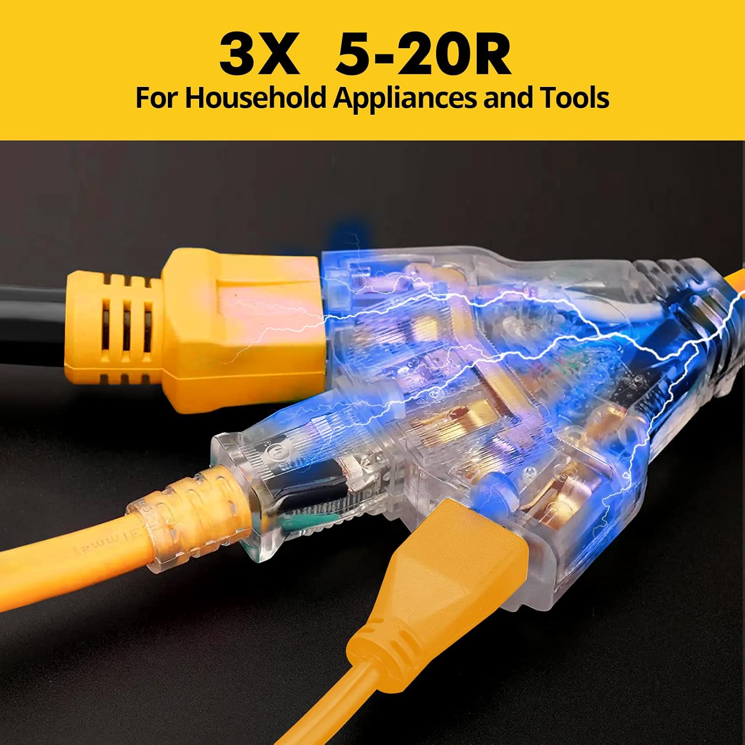 JIUWFOX 30 Amp to 110V 20 Amp RV Plug Electrical Adapter, NEMA TT-30P Male to 3x5-15R/20R Household Outlet Female with LED Power Indicator Light 3 Way Electrical Splitter