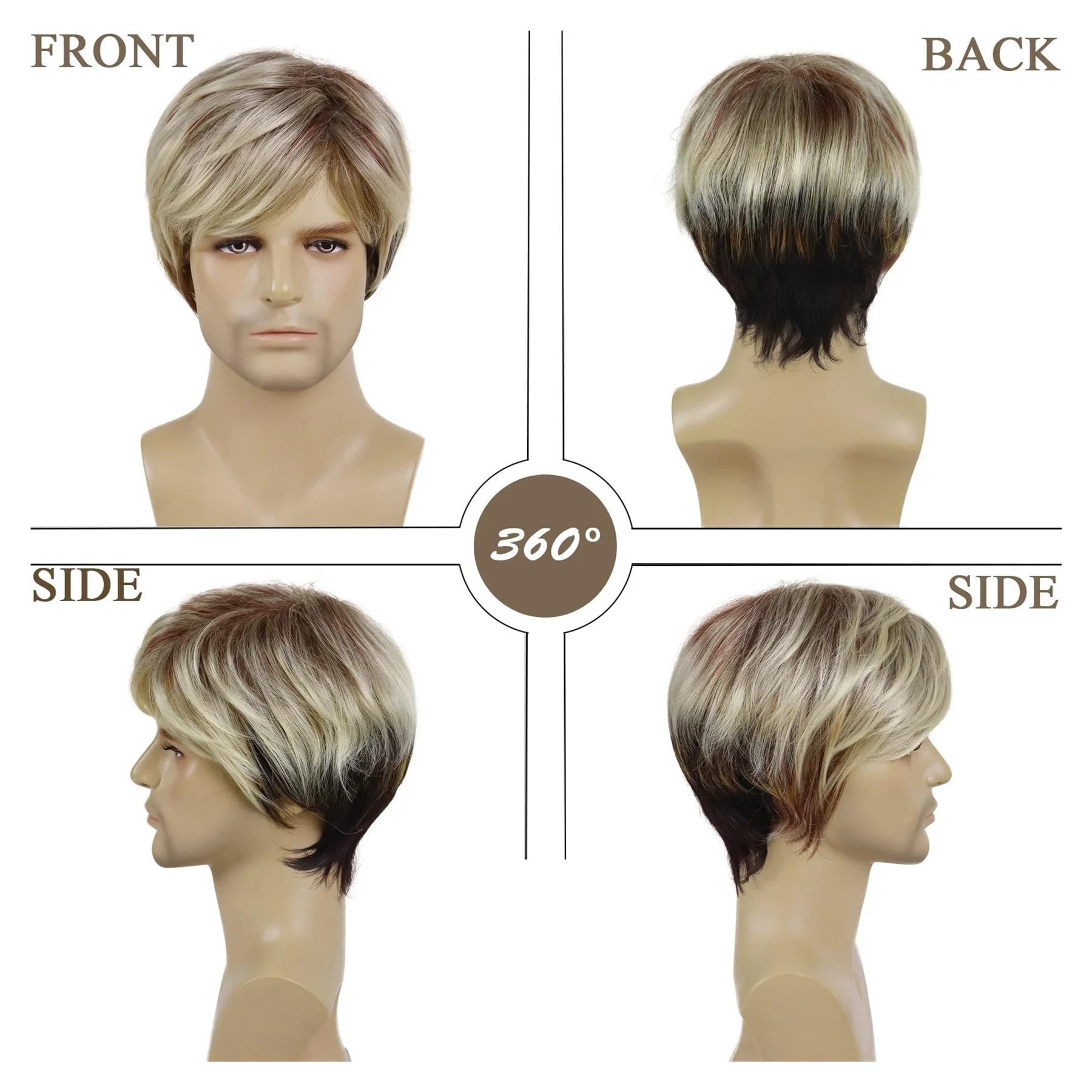 1pc parrucche sintetiche alla moda bionde e marroni a strati for uomo parrucca corta diritta for la sostituzione dei capelli del padre festa in costume quotidiana