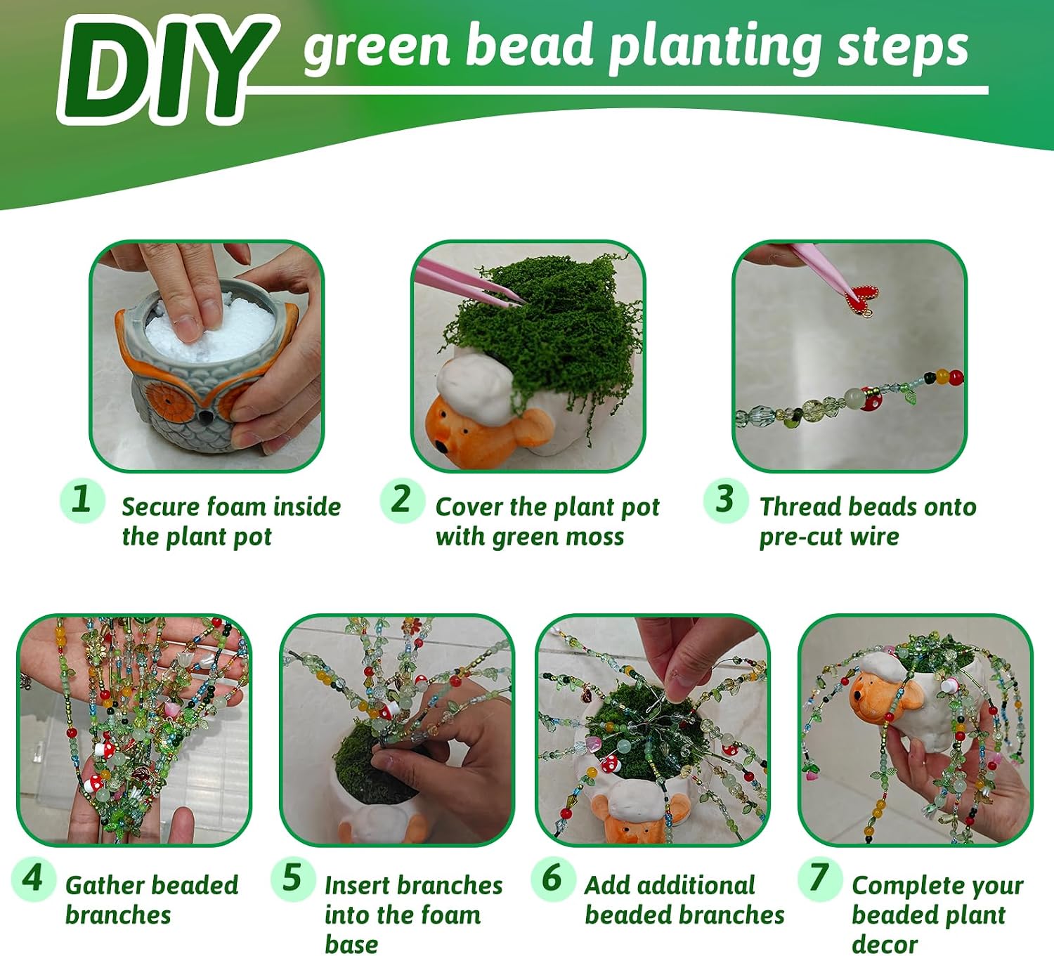YLINKZORMA Beaded Plant Kit, Green Glass Forever Plant Beads Jewelry Making with Flower, Leaf, Crystal, Beaded Plant Crafting & DIY Handicrafts, Gift for Plants Enthusiasts