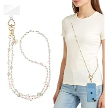 WOZEAH Crystal Cell Phone Lanyard Crossbody Strap for Women, Beaded Phone Strap for Cellphone Case with Tether Tab