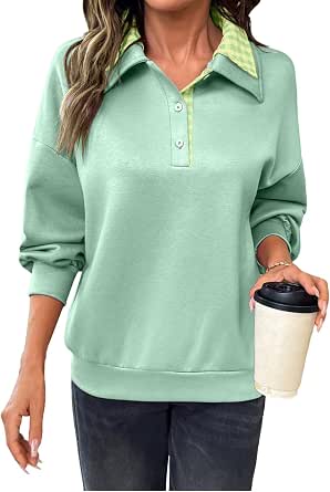 Dokotoo Women's Fall Plaid Pullover Sweatshirt with Collar